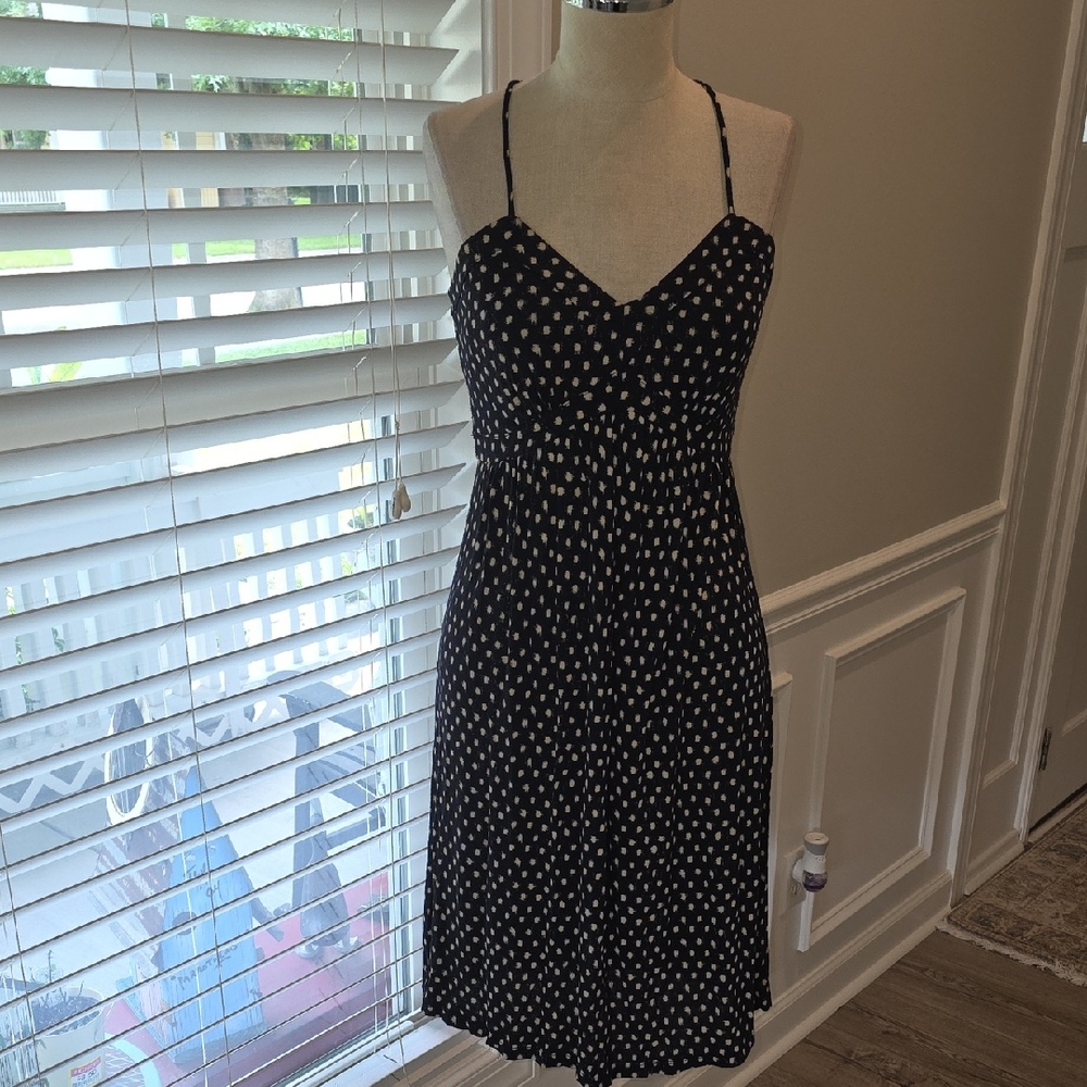 LOFT Black and White Spotted Midi Dress